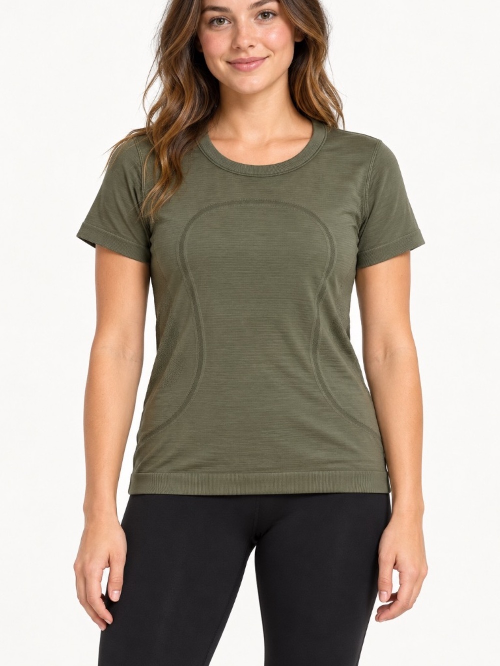 Olive Green Seamless Short Sleeve Athletic Workout Top Size M Lululemon